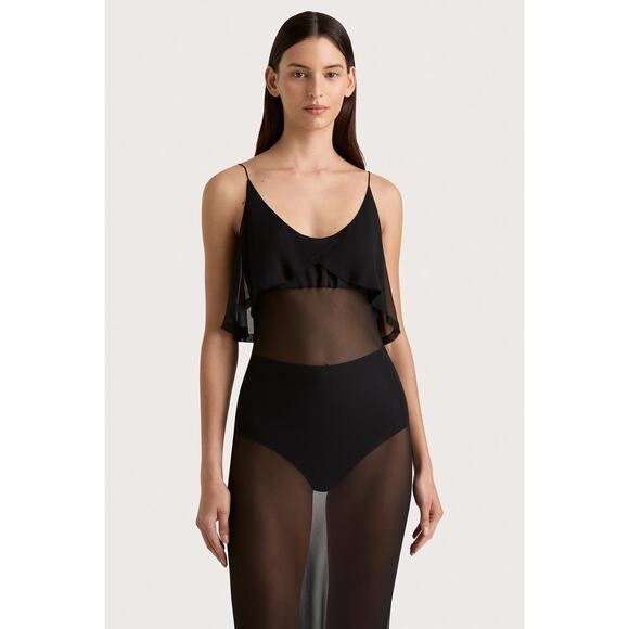 Faithfull The Brand Black Vestlia Sheer Silk Maxi Slip Dress Small - Picture 2 of 8